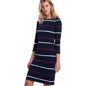 Barbour Striped 3/4 Sleeve Dress in Navy, Red, and White